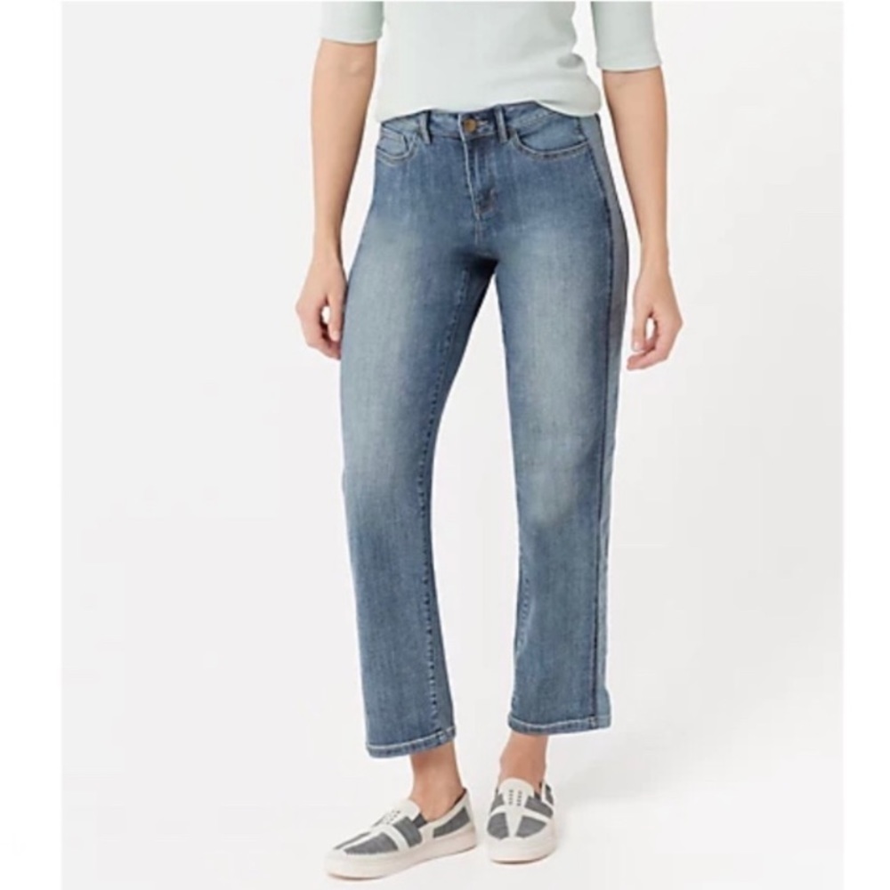 LOGO by Lori Goldstein Boyfriend Two Tone Side Panel Jeans Size 10 - Picture 2 of 12